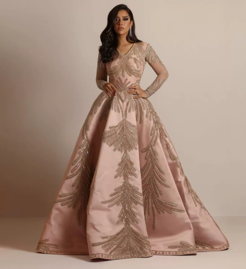ZARA Spring Sexy Pink Gold Foil Wide Sleeve Floor Length Evening Gown
